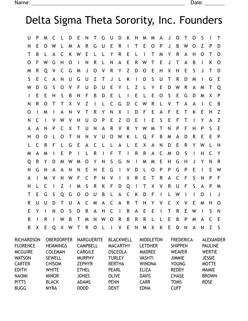 Delta Sigma Theta Sorority, Inc. Founders Word Search