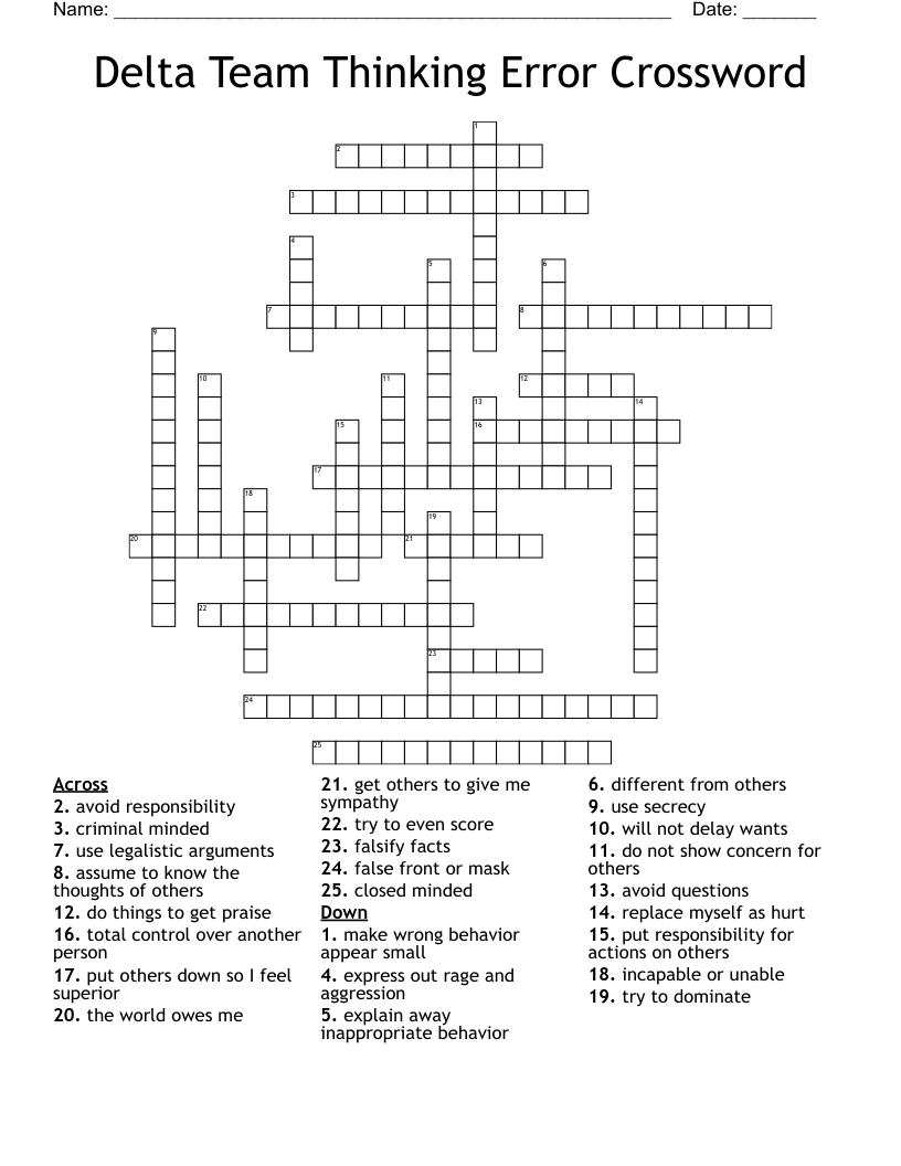 Delta Team Thinking Error Crossword