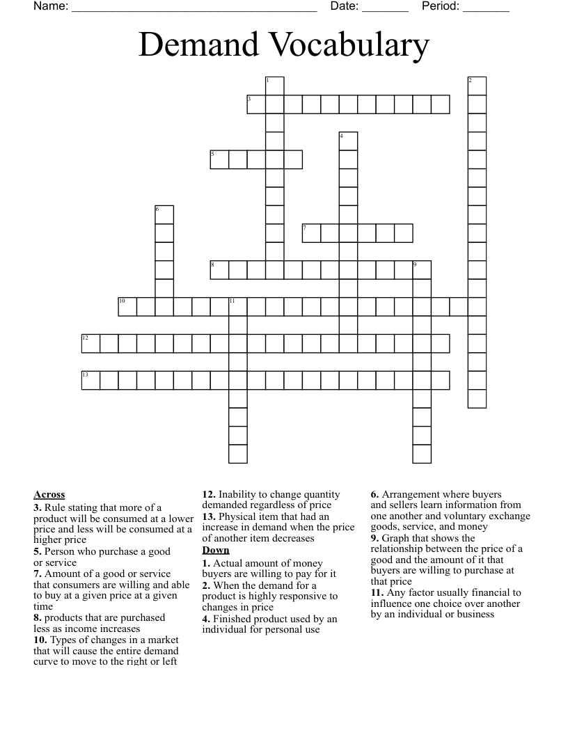 Demand Vocabulary Crossword