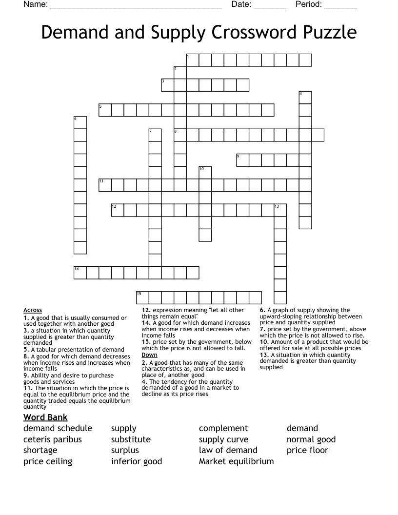 Demand and Supply Crossword Puzzle