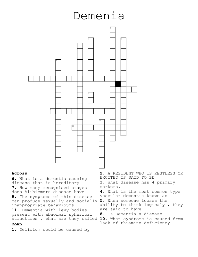 Demenia Crossword