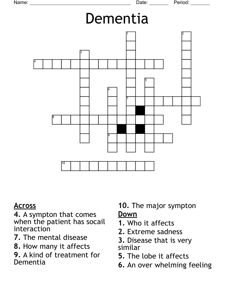 Dementia Crossword