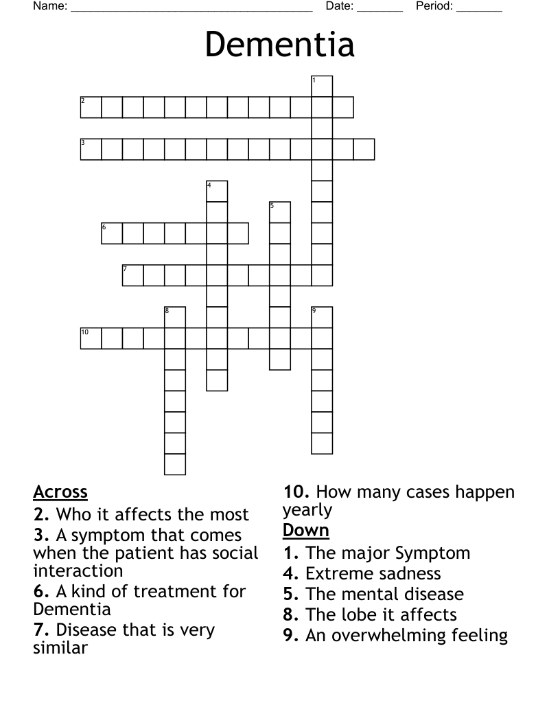 Dementia Crossword