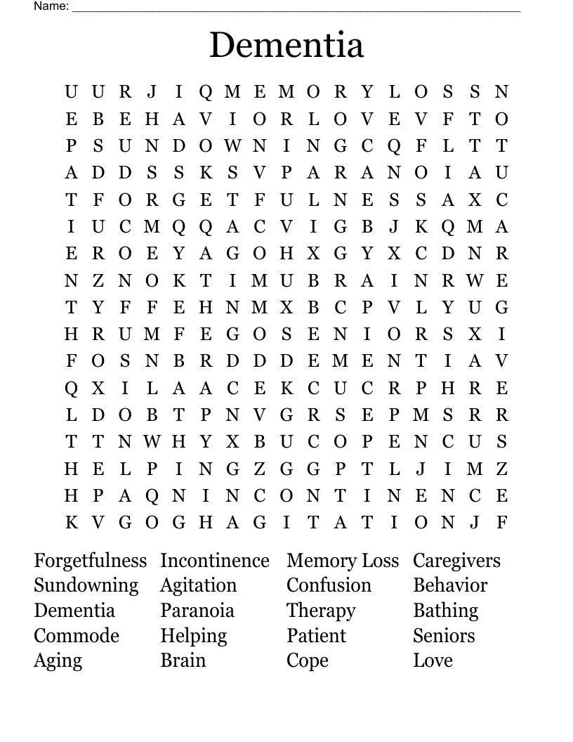 Dementia Word Search