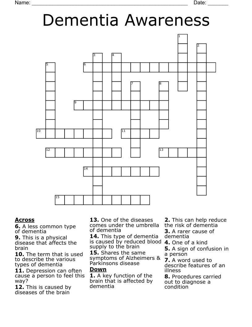 Dementia Awareness Crossword