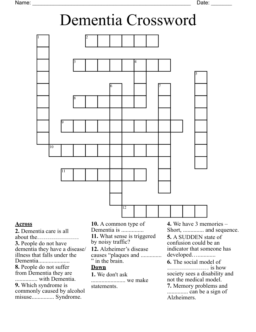 Dementia Crossword