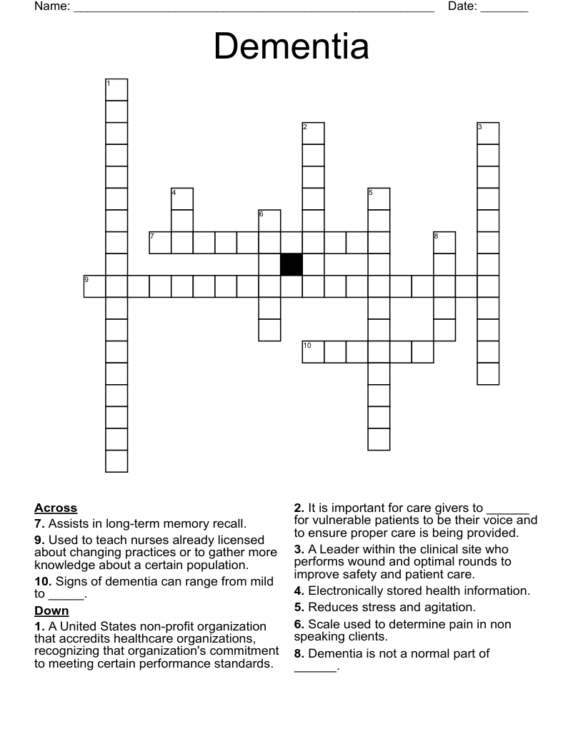 Dementia  Crossword