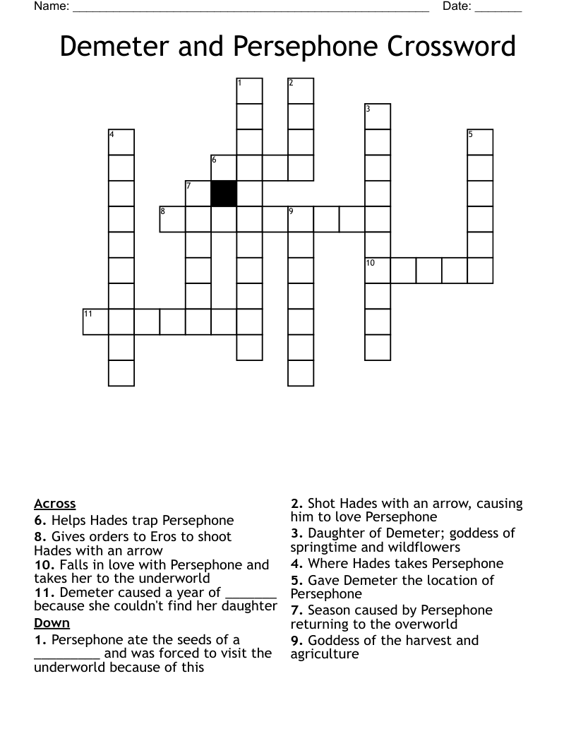 Demeter and Persephone Crossword