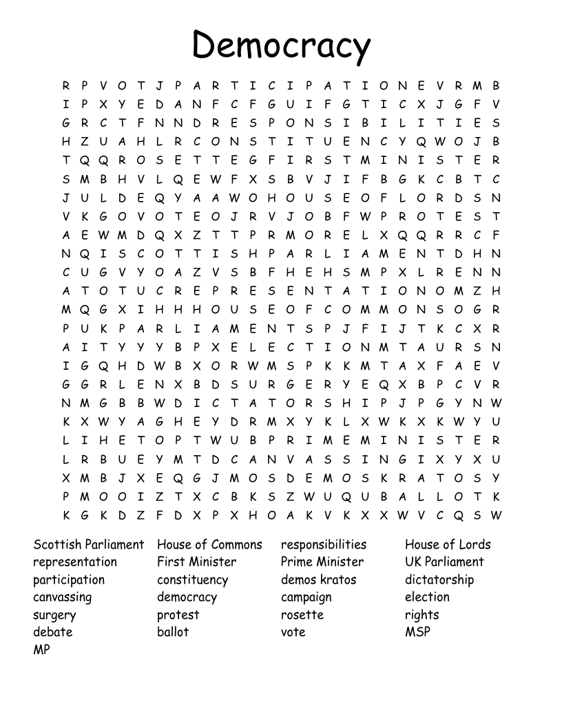 Democracy Word Search