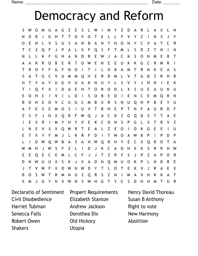 Democracy and Reform Word Search