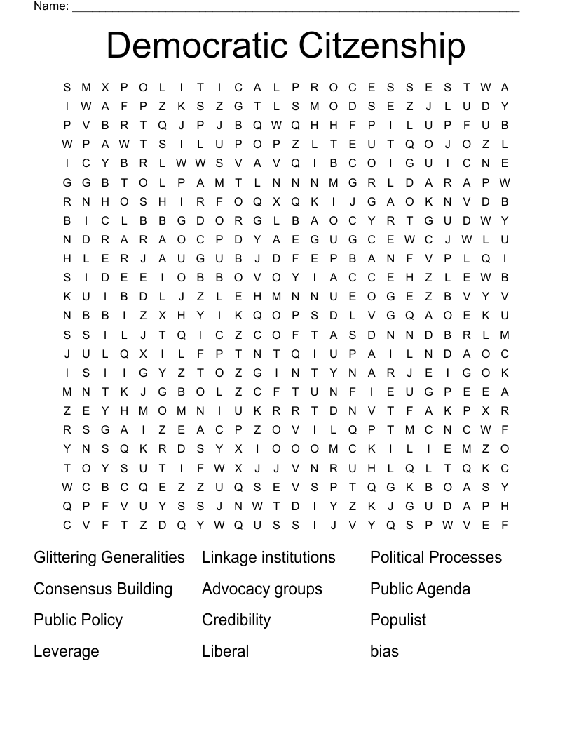 Democratic Citzenship Word Search