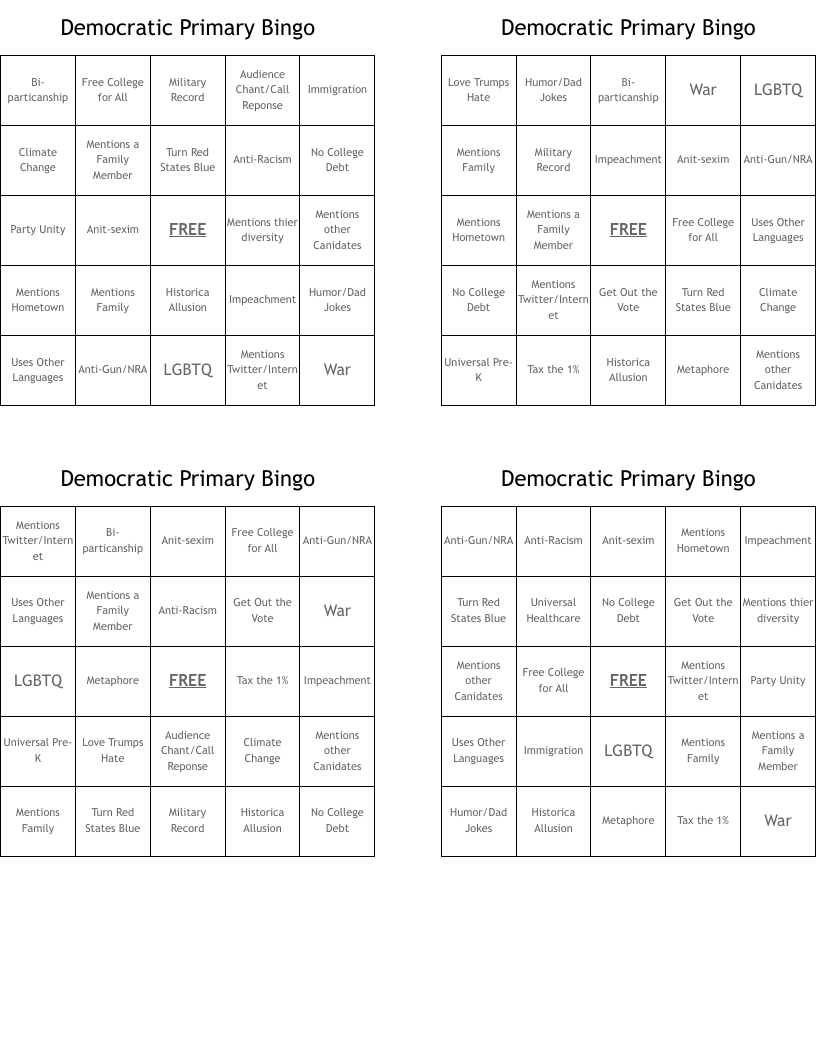 Democratic Primary Bingo