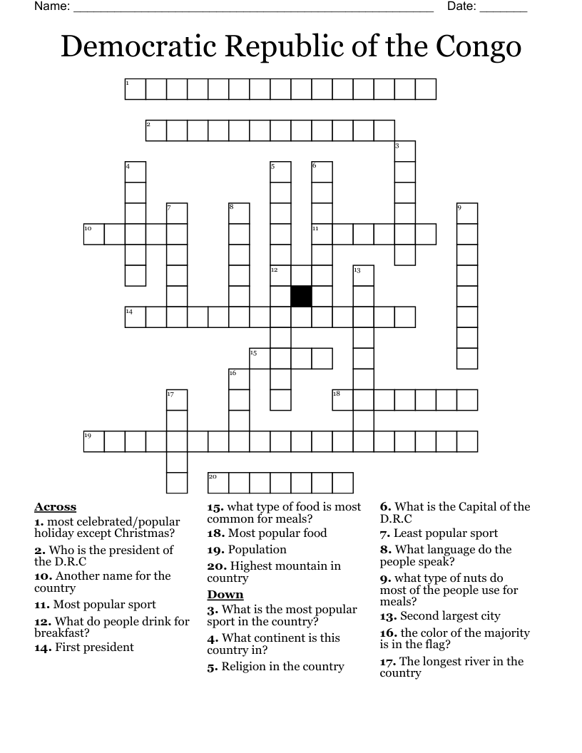 Democratic Republic of the Congo Crossword