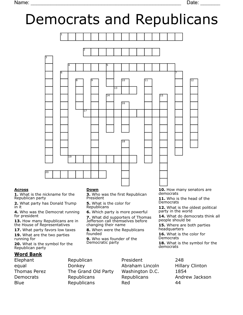 Democrats and Republicans Crossword