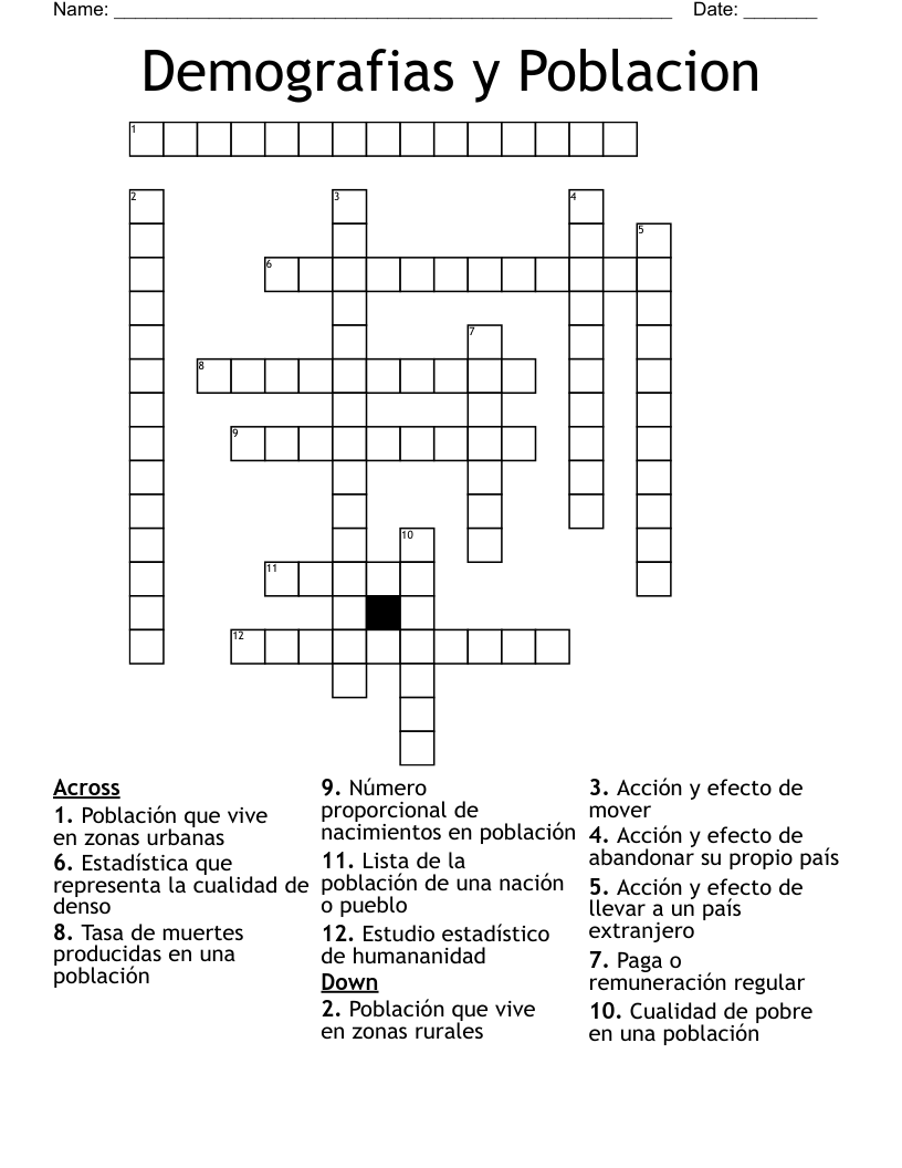 Demografias y Poblacion Crossword