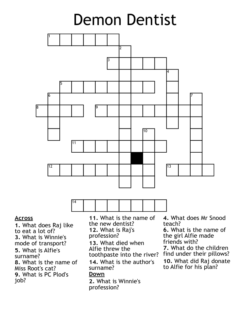 Demon Dentist Crossword