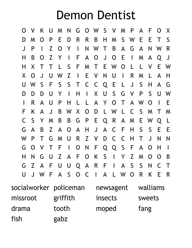 Demon Dentist Word Search