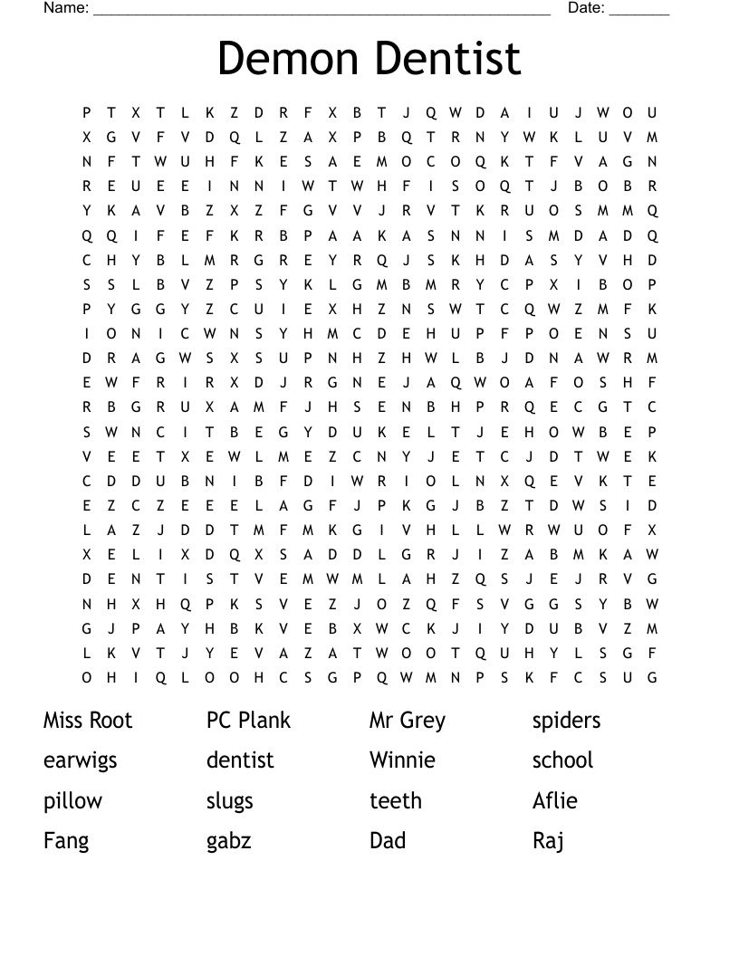 Demon Dentist Word Search