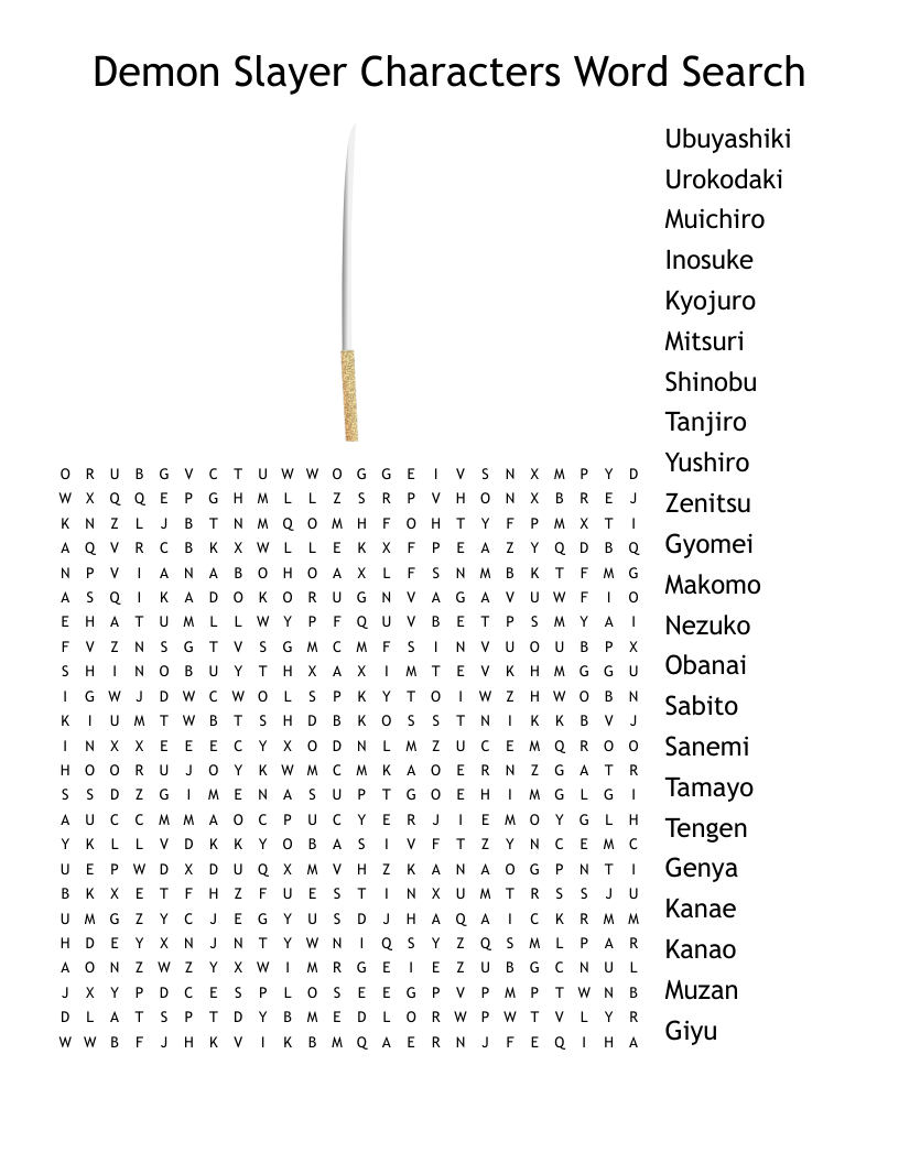 Demon Slayer Characters Word Search