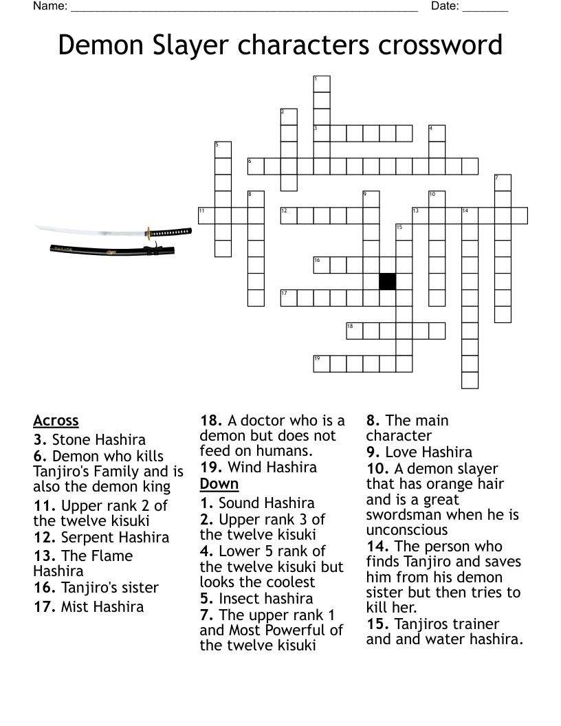 Demon Slayer characters crossword