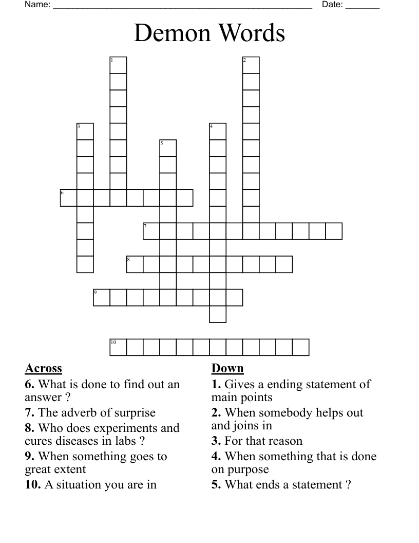 Demon Words Crossword