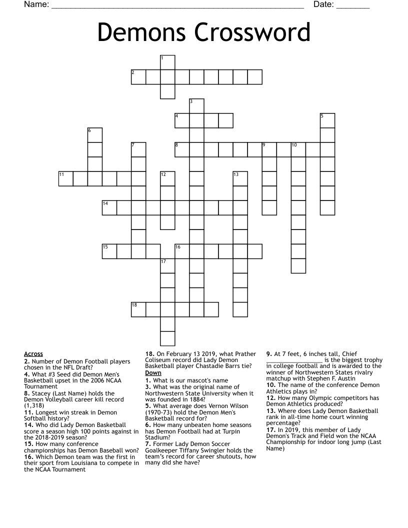 Demons Crossword 