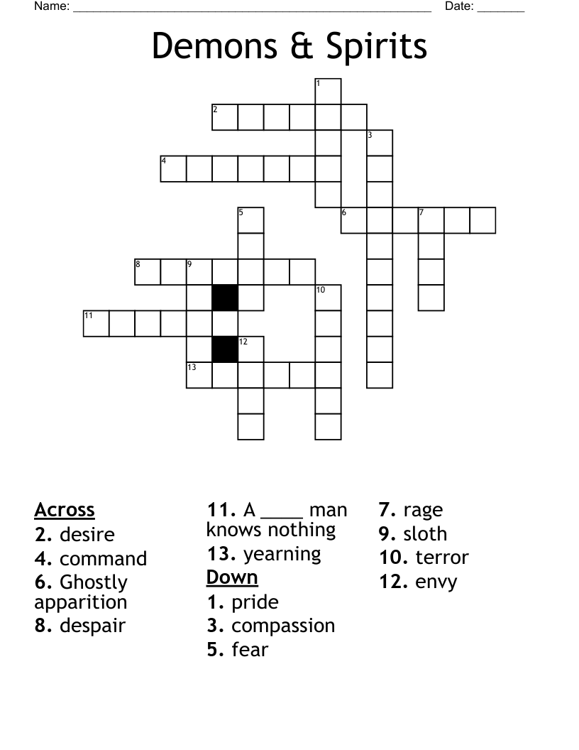Demons & Spirits Crossword