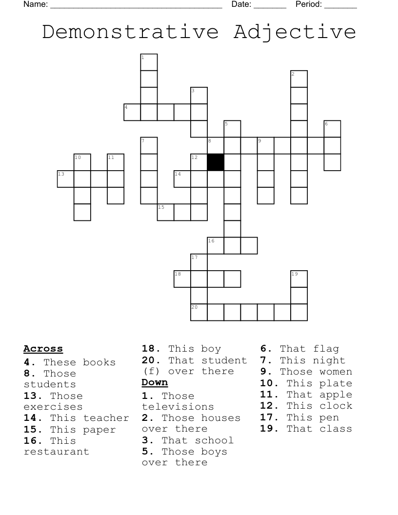 Demonstrative Adjective Crossword