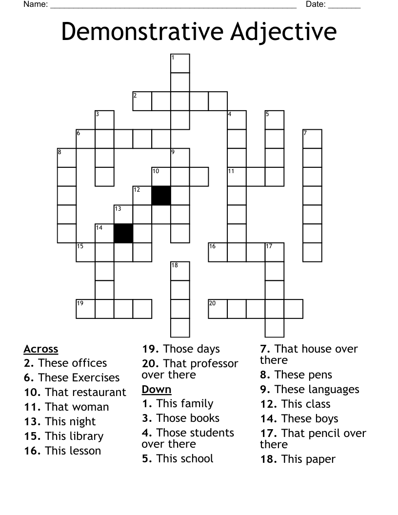 Demonstrative Adjective Crossword