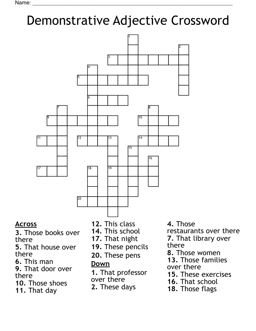 Demonstrative Adjective Crossword