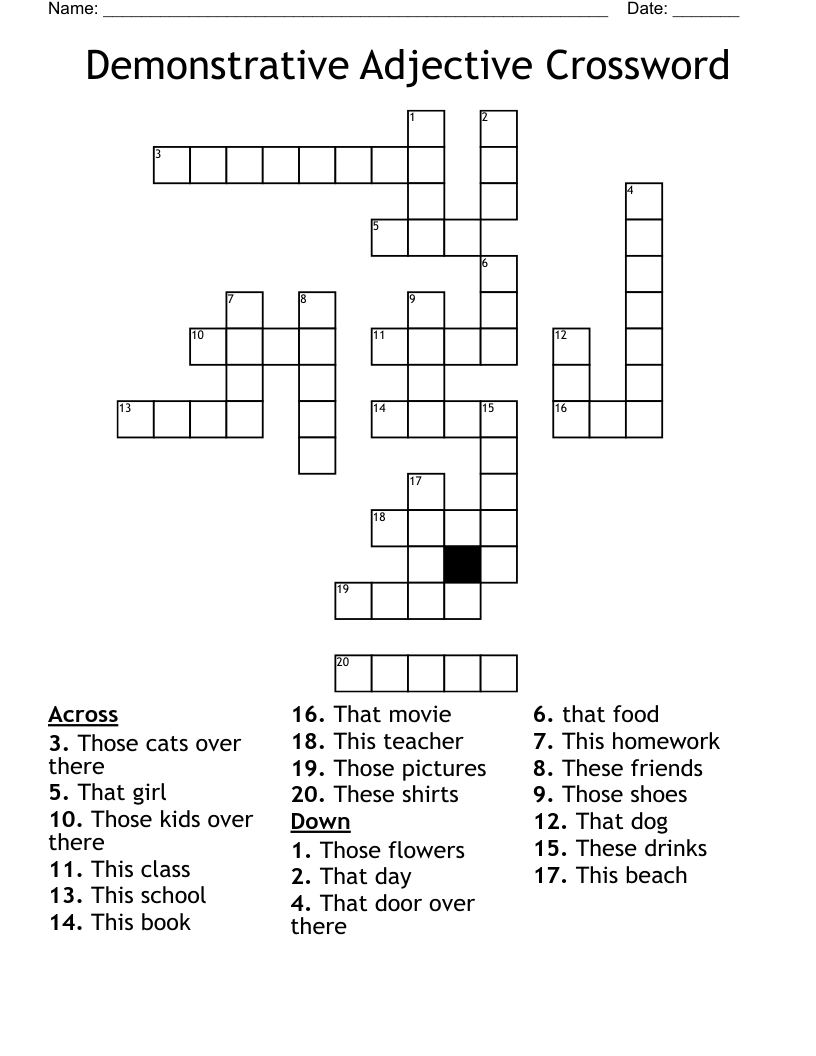 Demonstrative Adjective Crossword