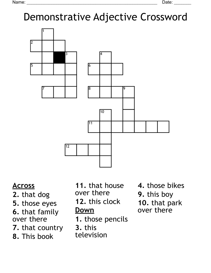 Demonstrative Adjective Crossword 