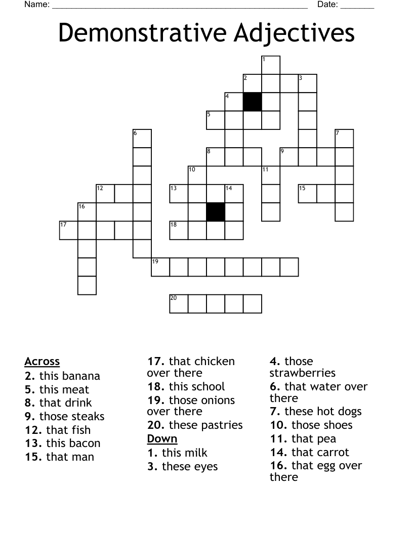 Demonstrative Adjectives Crossword