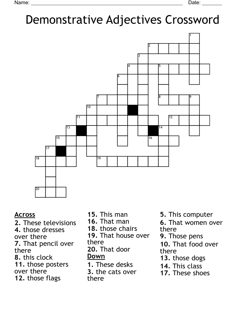 Demonstrative Adjectives Crossword