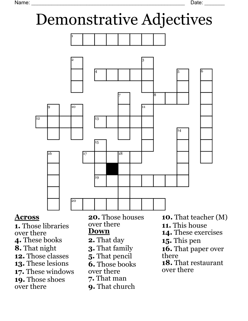 Demonstrative Adjectives  Crossword