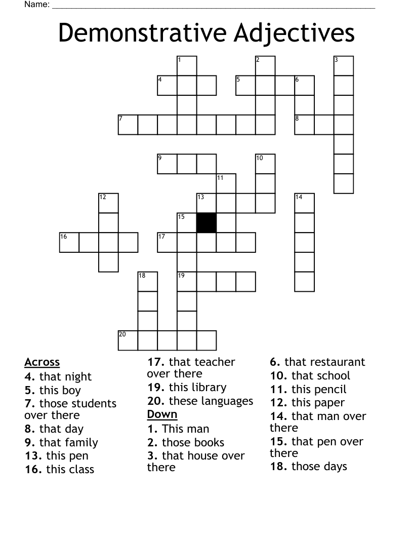 Demonstrative Adjectives  Crossword