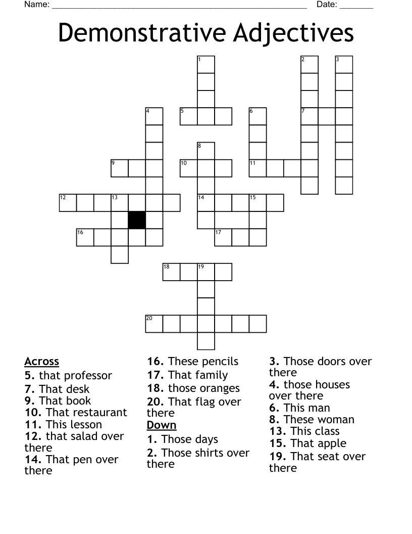 Demonstrative Adjectives  Crossword