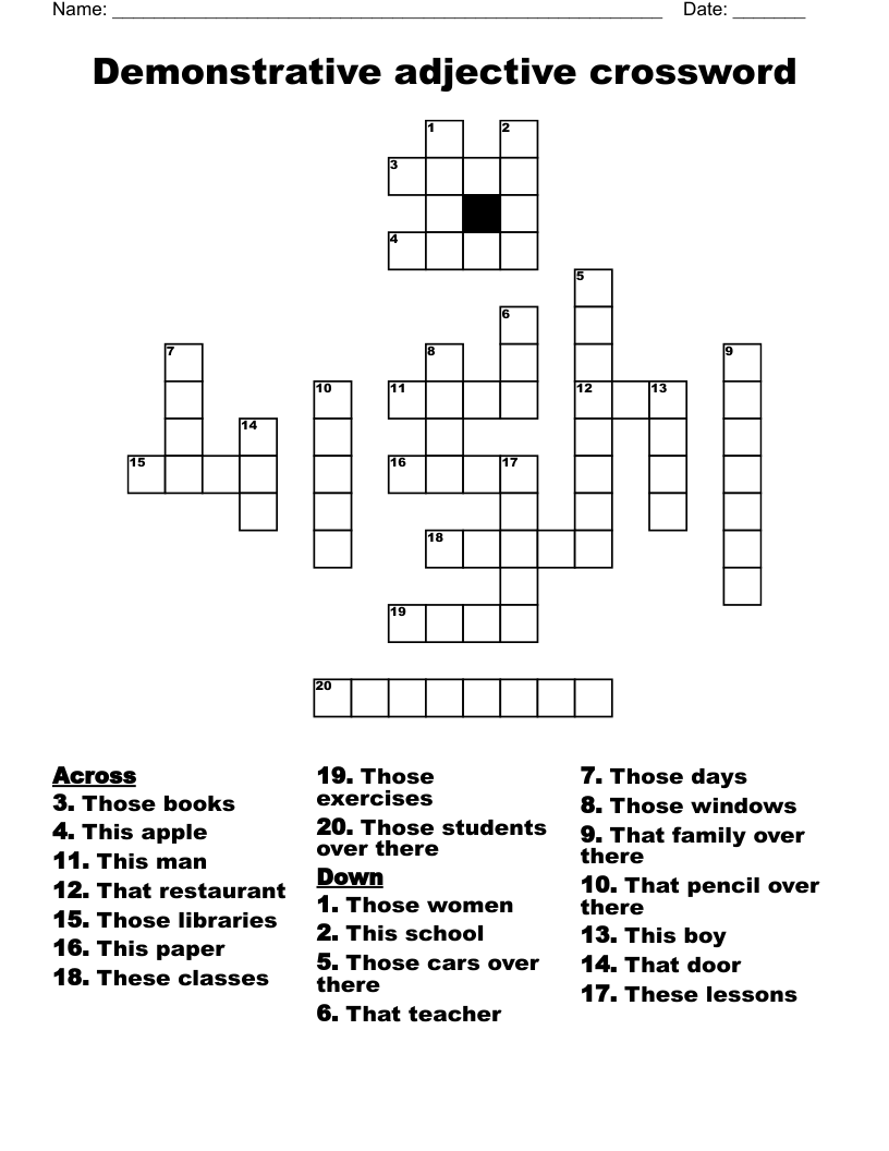 Demonstrative adjective crossword