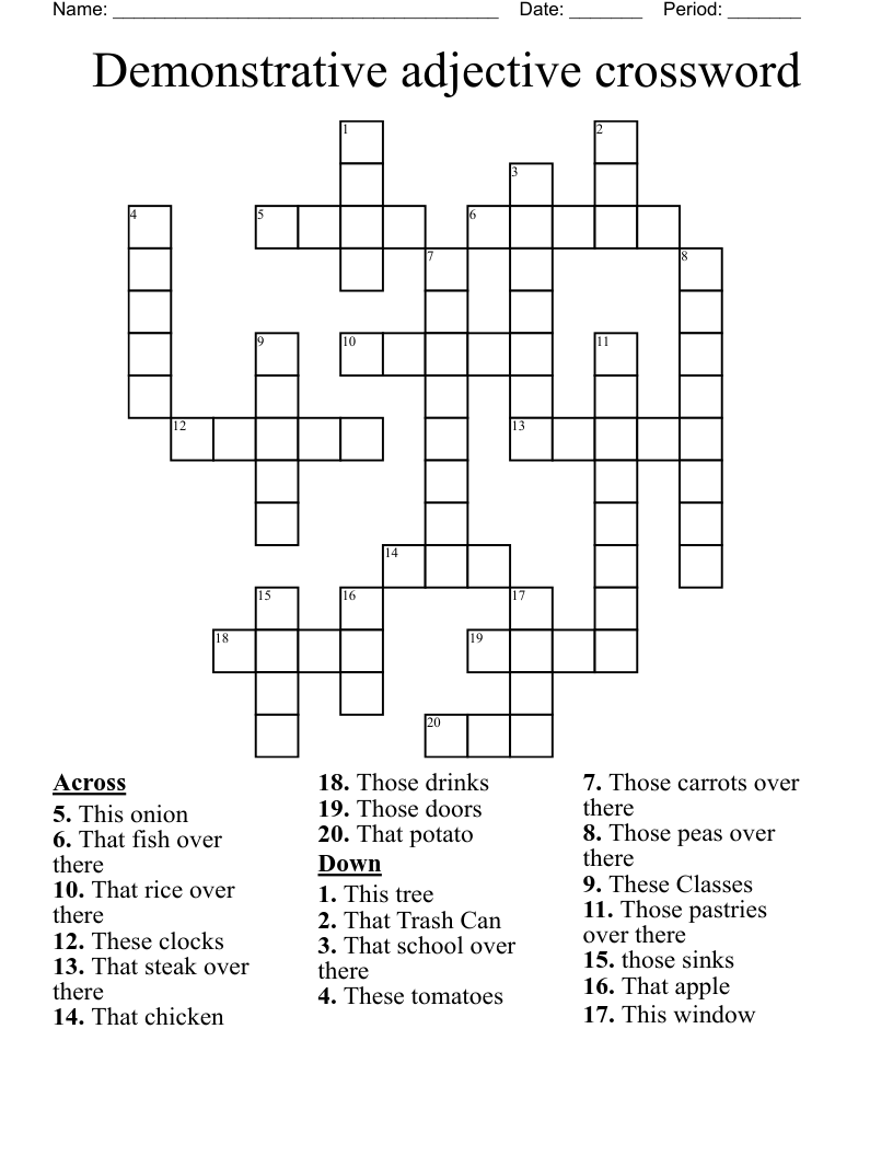 Demonstrative adjective crossword