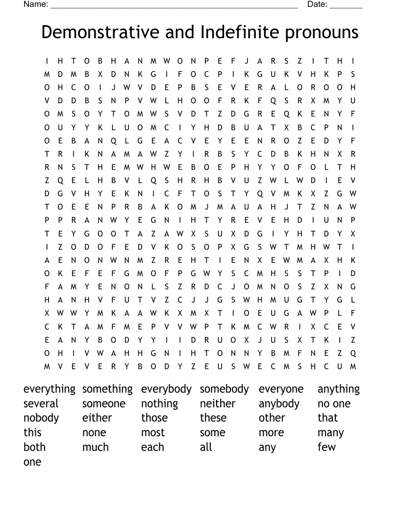 Demonstrative and Indefinite pronouns Word Search