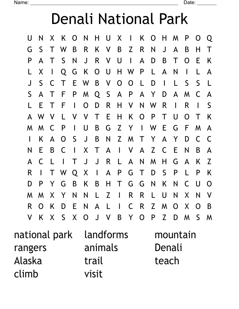 Denali National Park Word Search