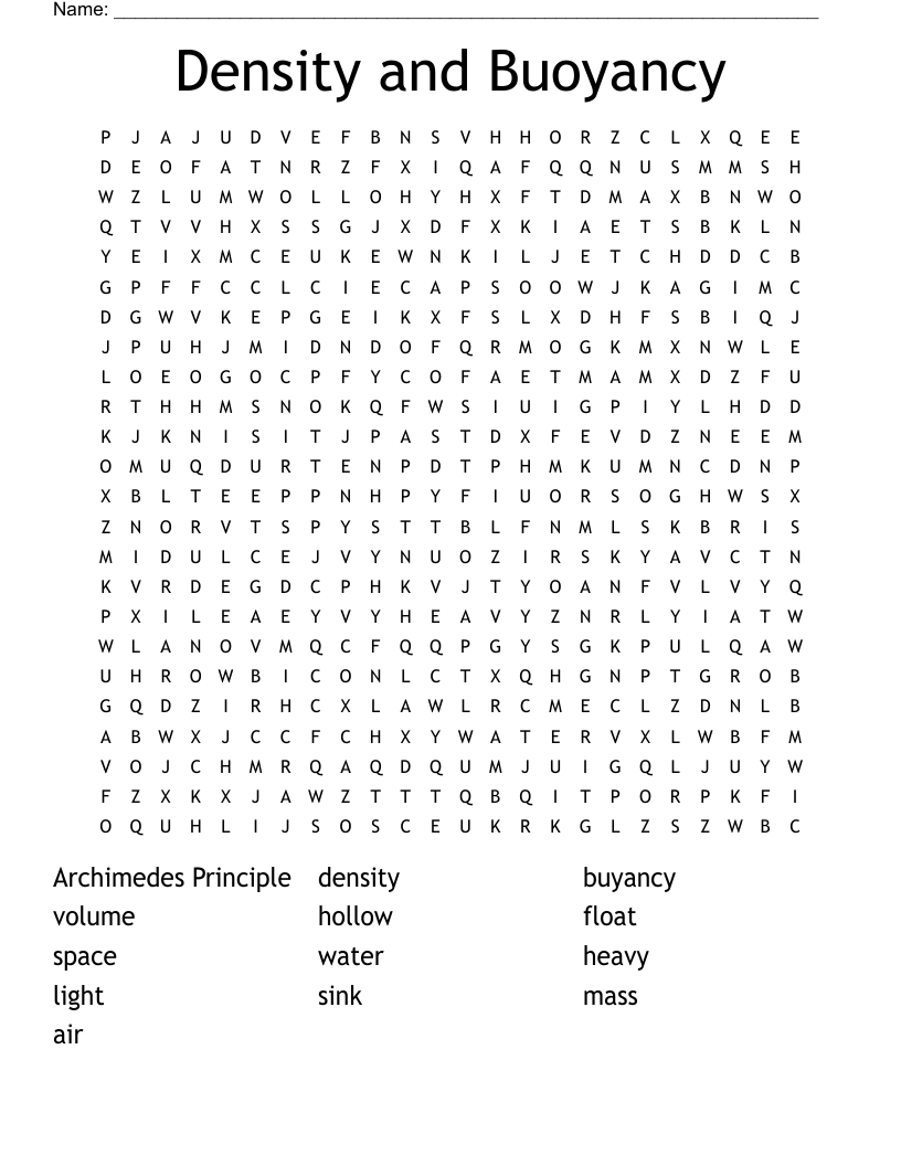 Density and Buoyancy Word Search