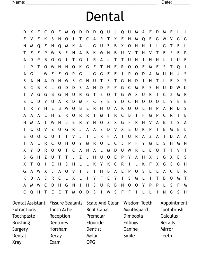 Dental Word Search