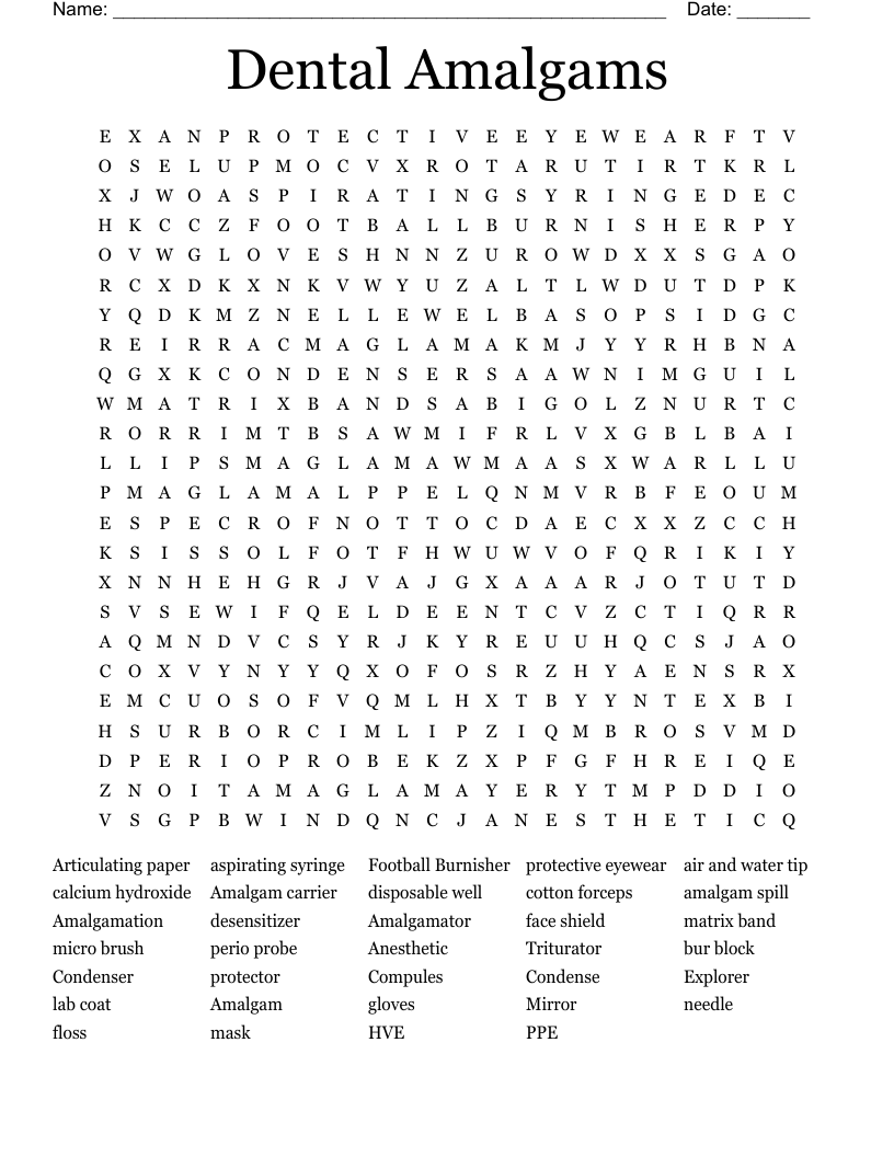 Dental Amalgams  Word Search