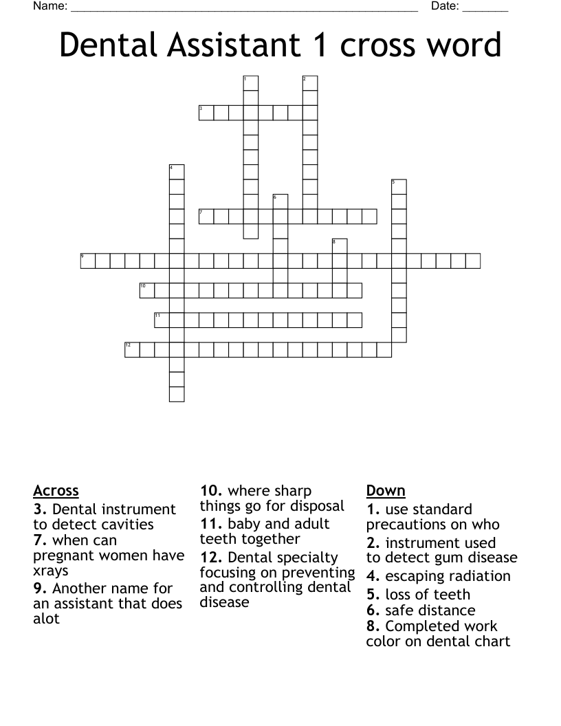 Dental Assistant 1 cross word