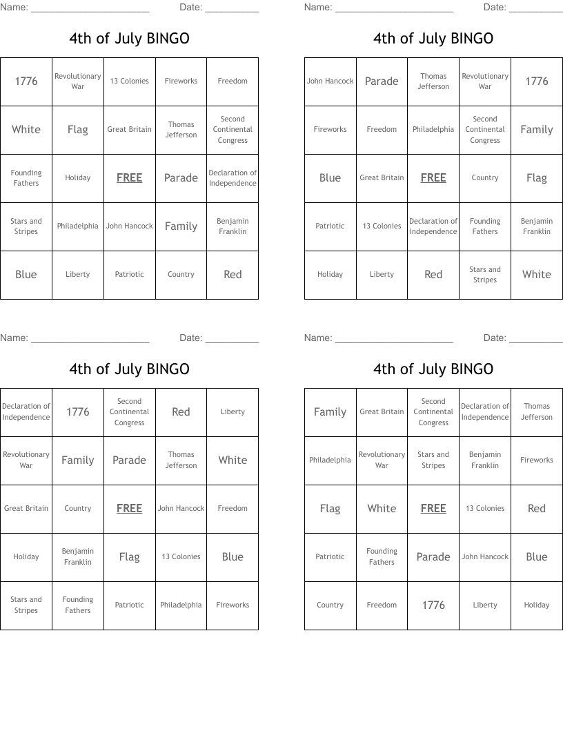 4th of July BINGO