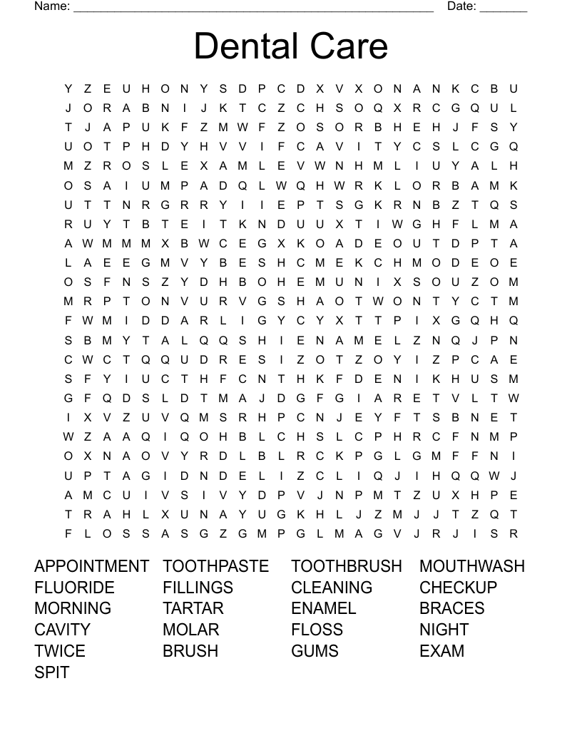 Dental Care Word Search
