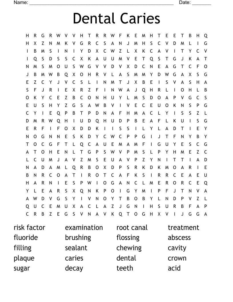 Dental Caries Word Search