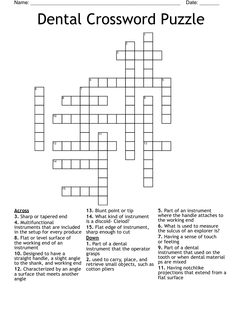 Dental Crossword Puzzle 