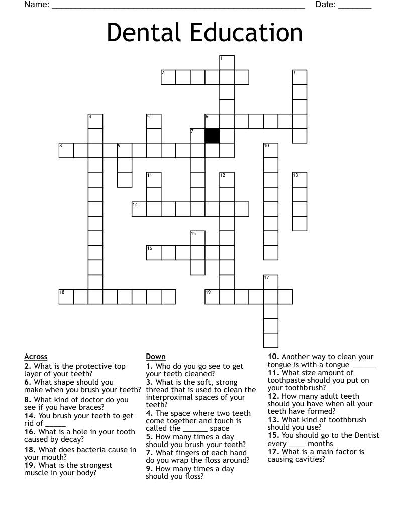 Dental Education Crossword